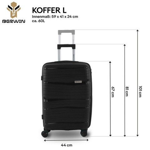Zestaw walizek BERWIN Torna 4w1 twarde walizki na kółkach + kosmetyczka TITAN Schwarz