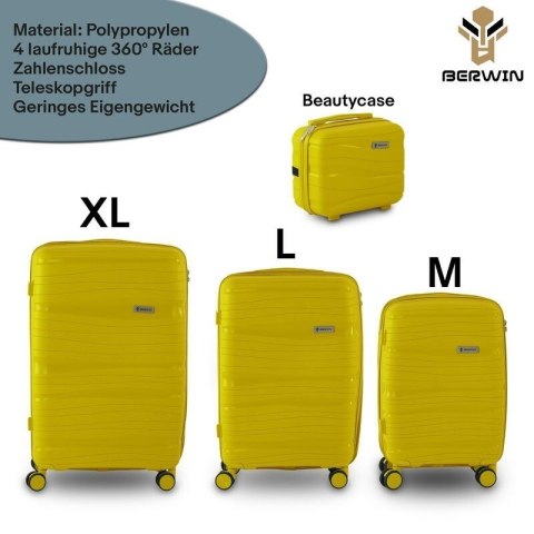 Zestaw walizek BERWIN Torna 4w1 - twarde walizki na kółkach + kosmetyczka Tropic Gelb