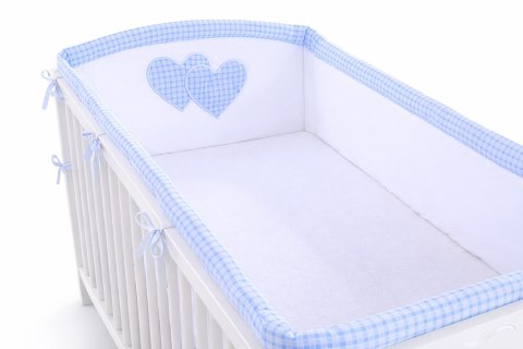 Ochraniacz do łóżeczka na szczebelki uniwersalny XXL - Serduszka kratka niebieska