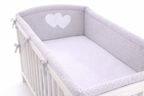 Ochraniacz do łóżeczka na szczebelki uniwersalny XXL - Serduszka kropki na szarym