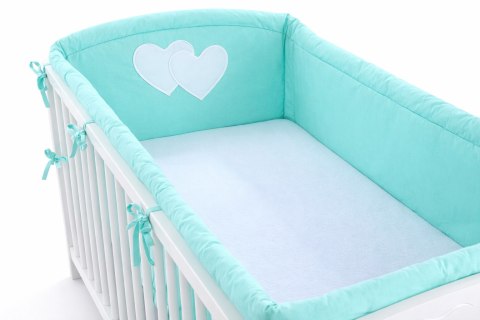 Ochraniacz do łóżeczka na szczebelki uniwersalny XXL - Serduszka miętowe