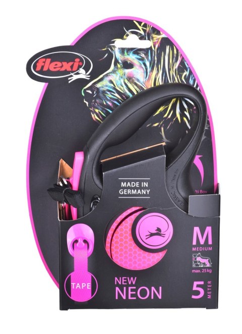Smycz FLEXI automatyczna New Neon M 5 m taśma kol. różowy
