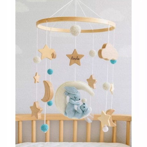 Karuzelka do Łóżeczka Dziecięcego Boho Naturalne Drewno + pałąk Rabbit Moon