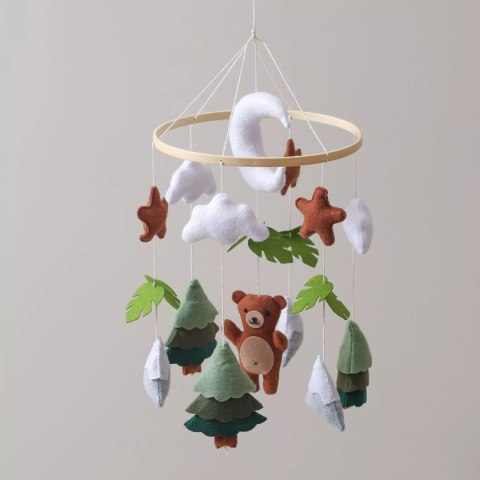 Karuzelka do Łóżeczka Dziecięcego Boho Naturalne Drewno z pałąkiem Bear