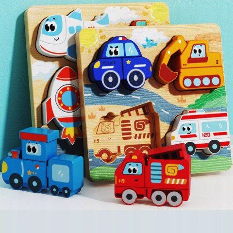 Drewniana układanka puzzle pojazdy dla dzieci 18m+ samolot rakieta pociąg