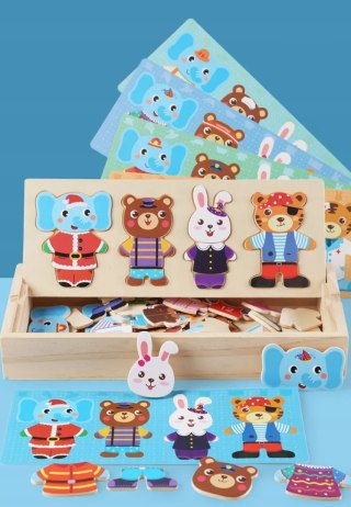 Drewniana układanka skrzynka z zwierzątkami edukacyjna zabawka dla dzieci