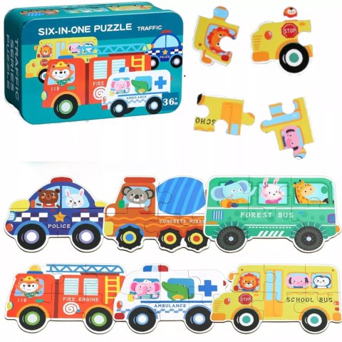 Moje pierwsze puzzle pojazdy 30 el. w kolorowej puszce dla dzieci