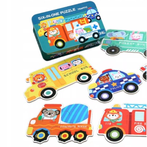 Moje pierwsze puzzle pojazdy 30 el. w kolorowej puszce dla dzieci