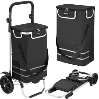 Wózek torba na zakupy na kółkach składany wodoodporny 42l odblaski czarny