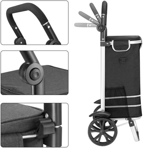 Wózek torba na zakupy na kółkach składany wodoodporny 42l odblaski czarny