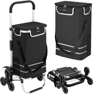 Wózek torba na zakupy na potrójnych kółkach składany 42l odblaski czarny