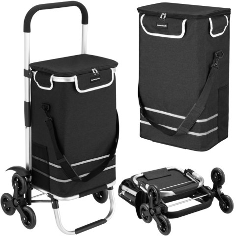 Wózek torba na zakupy na potrójnych kółkach składany 42l odblaski czarny