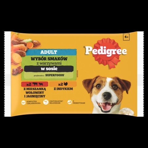 Pedigree Mokra Karma Dla Dorosłych Psów W Sosie (Z Wołowiną I Jagnięciną, Z Indykiem I Marchewką) 4x100g
