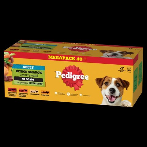 Pedigree Mokra Karma Dla Dorosłych Psów Saszetka Mix Smaków (Z Kurczakiem I Warzywami, Z Wołowiną I Warzywami, Z Indykiem I Marc