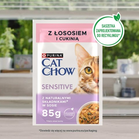 Purina Cat Chow Sensitive Karma Z Łososiem I Cukinią W Sosie 85g
