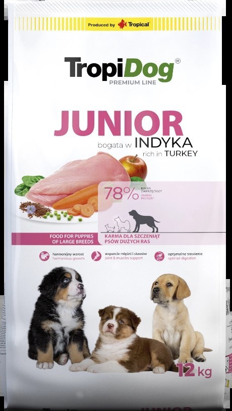 Tropidog Premium Junior Indyk Z Ryżem 12kg