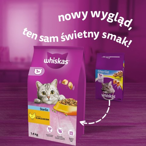 WHISKAS Sterile 1,4kg - sucha karma dla kotów po sterylizacji z kurczakiem