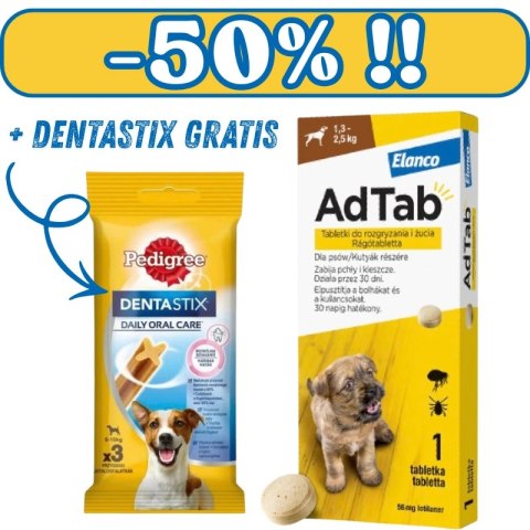 Elanco AdTab 56mg Tabletka Na Pchły I Kleszcze Dla Psów 1,3-2,5kg