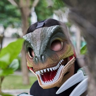 Maska dinozaur T-rex z dźwiękiem ruchoma paszcza bal kostium dla dzieci