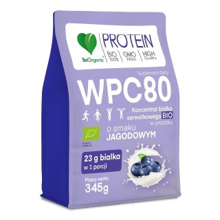 BIAŁKO SERWATKOWE O SMAKU JAGODOWYM (KONCENTRAT WPC 80) BEZ DODATKU CUKRÓW BIO 345 g - BE ORGANIC