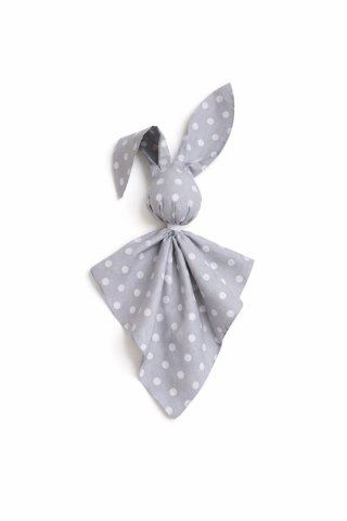 Miękka przytulanka DOUDOU kocyk króliczek z bawełny - Grochy na szarym