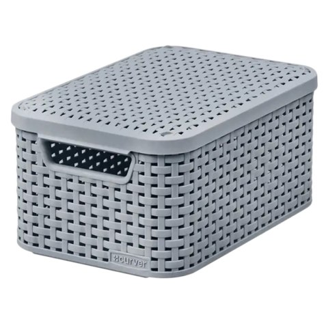 Koszyk z pokrywą Curver Rattan Style S jasny szary