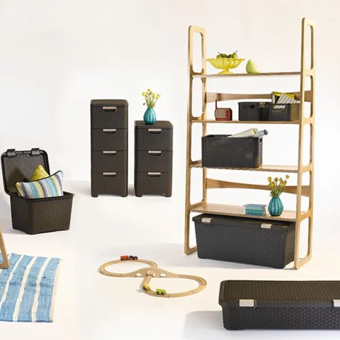 Koszyk z pokrywą Curver Rattan Style S jasny szary