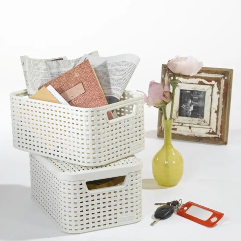 Koszyk z pokrywą Curver Rattan Style S jasny szary