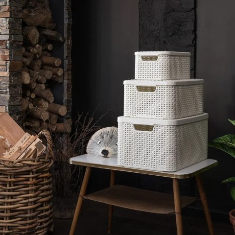 Koszyk z pokrywą Curver Rattan Style S jasny szary