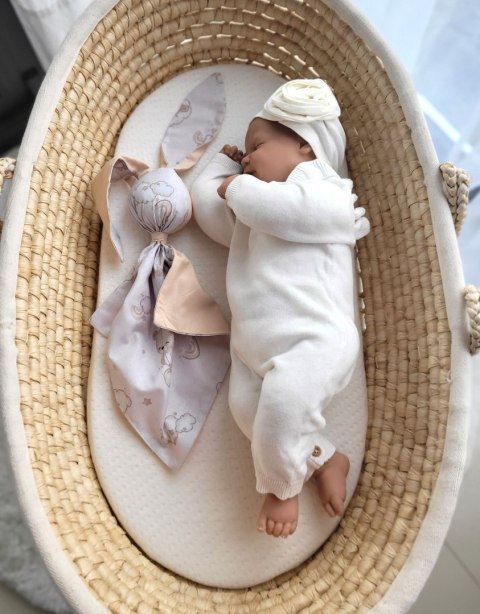 Miękka przytulanka DOUDOU kocyk króliczek z bawełny - Beżowy miś na tęczy / beż