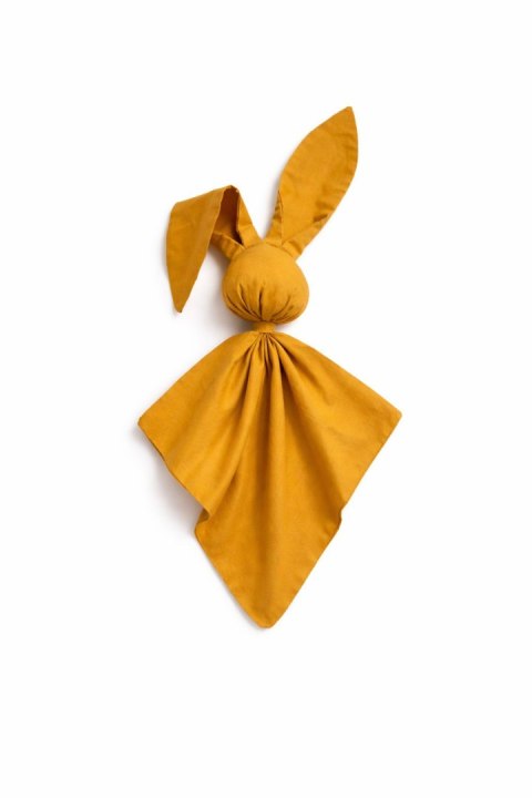 Miękka przytulanka DOUDOU kocyk króliczek z bawełny - Musztarda