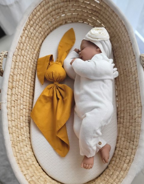 Miękka przytulanka DOUDOU kocyk króliczek z bawełny - Musztarda