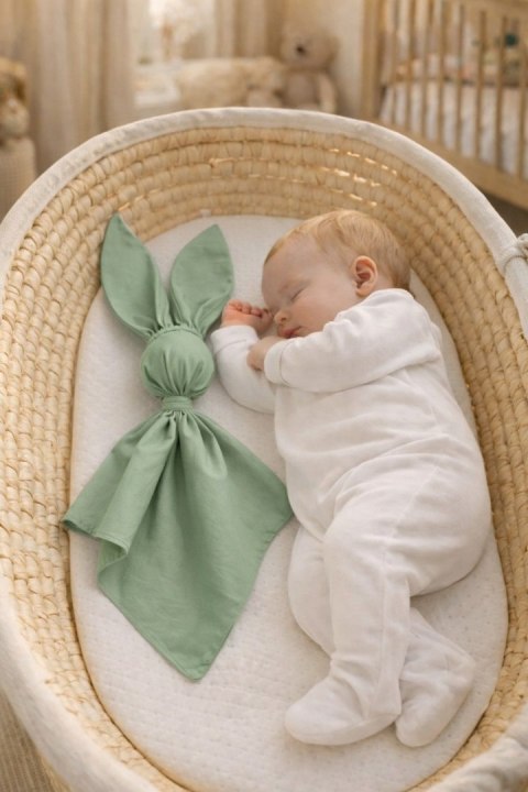 Miękka przytulanka DOUDOU kocyk króliczek z bawełny - Szałwia