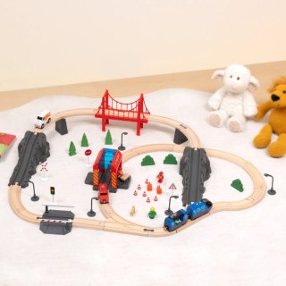 Tooky Toy Drewniana Kolejka Elektryczna Straż Pożarna Efekty Dźwiękowe 70 el. FSC