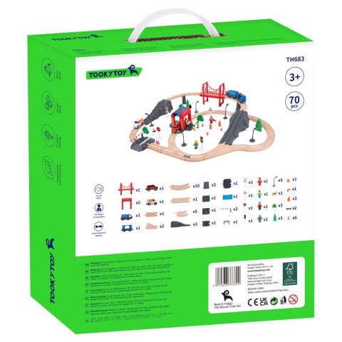 Tooky Toy Drewniana Kolejka Elektryczna Straż Pożarna Efekty Dźwiękowe 70 el. FSC