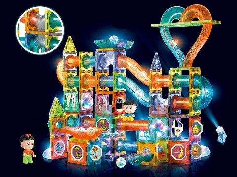 ND24_14641 Świecąca Zjeżdżalnia Dla Kulek Klocki Magnetyczne 202 Elementy 5905515350969