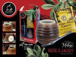 Zestaw do Yerby - Naczynie Ceramiczne (brązowe) + bombilla + Yerba Mate Green 50g