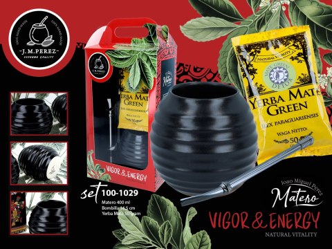 Zestaw do Yerby - Naczynie Ceramiczne (czarne) + bombilla + Yerba Mate Green 50g