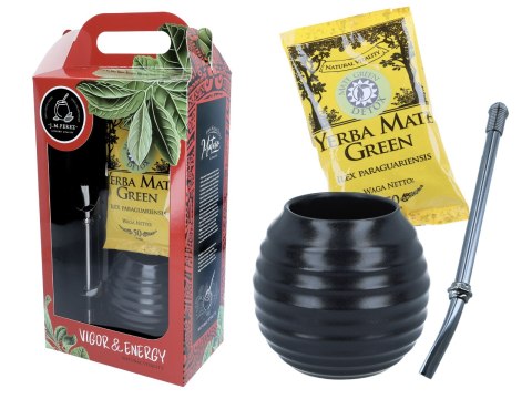 Zestaw do Yerby - Naczynie Ceramiczne (czarne) + bombilla + Yerba Mate Green 50g