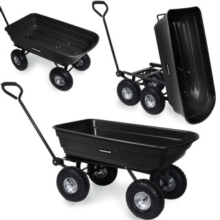Wózek transportowy ogrodowy taczka wywrotka przyczepka rączka skrętne koła, czarny