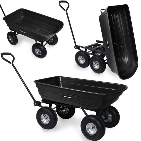 Wózek transportowy ogrodowy taczka wywrotka przyczepka rączka skrętne koła, czarny