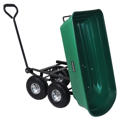 Wózek transportowy ogrodowy taczka wywrotka przyczepka rączka skrętne koła, zielony