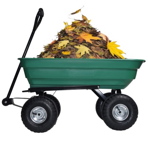 Wózek transportowy ogrodowy taczka wywrotka przyczepka rączka skrętne koła, zielony