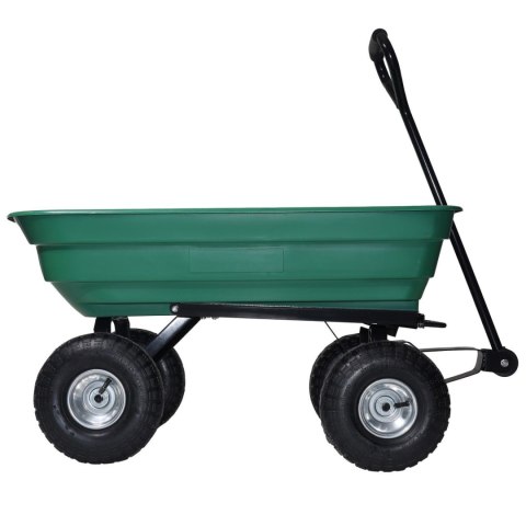 Wózek transportowy ogrodowy taczka wywrotka przyczepka rączka skrętne koła, zielony