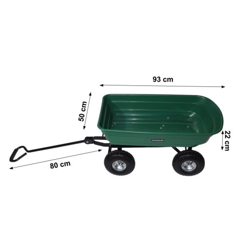 Wózek transportowy ogrodowy taczka wywrotka przyczepka rączka skrętne koła, zielony