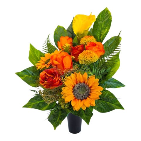 Bukiet flakon stroik na cmentarz grób sztuczne kwiaty róże