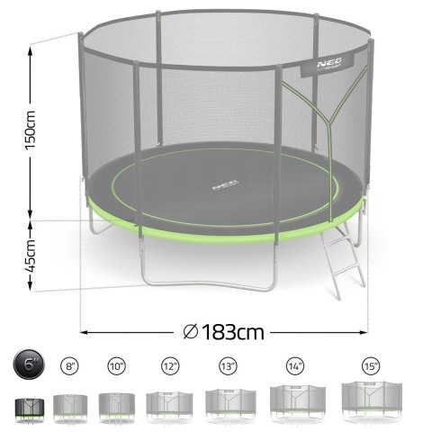 Trampolina ogrodowa 6ft/183cm z siatką zewnętrzną i drabinką Neo-Sport