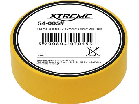54-005# Taśma izolacyjna klejąca 0,13mm/15mm/10m - żółta