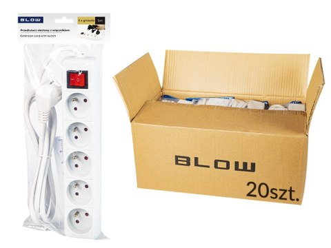 98-539# Przedłużacz sieciowy pr-570wsp 5-gniazd z uziemieniem+wyłącznik 5m biały 3x1,5mm opakowanie