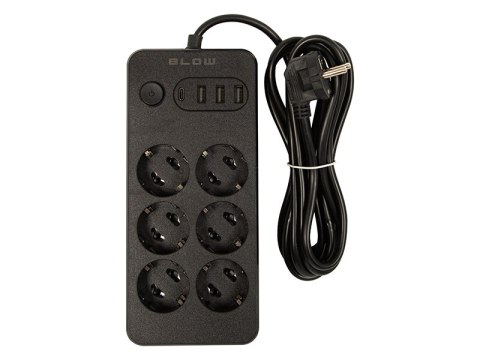 98-211# Przedłużacz sieciowy ps-630 6-gniazd 3xusb 1xusb-c 3m czarny 3x1mm
